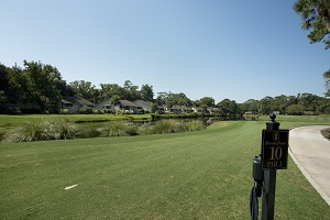 Fairway and lagoon at a Sea Pines golf hole